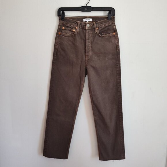 Ladies SZ 26 Re/Done Chocolate 70's Stove Pipe Cropped Jean - Picture 1 of 6